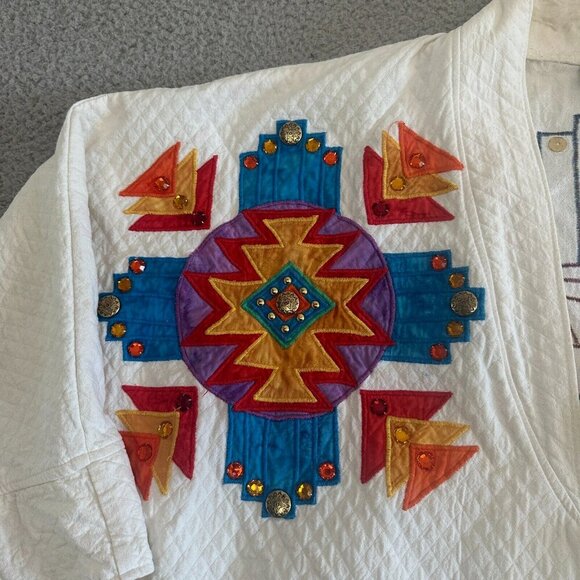 Alfredos‎ Wife Jacket Aztec Southwestern Embroidered Patchwork Boho Colorful - Picture 10 of 16